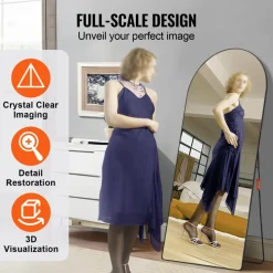 VEVOR Arched Full Length Mirror, 71'' x 32'', Large Free Standing Leaning Hanging Wall Mounted Floor Mirror with Stand Aluminum Alloy Frame, Full Body Dressing Mirror for Living Room Bedroom, Black