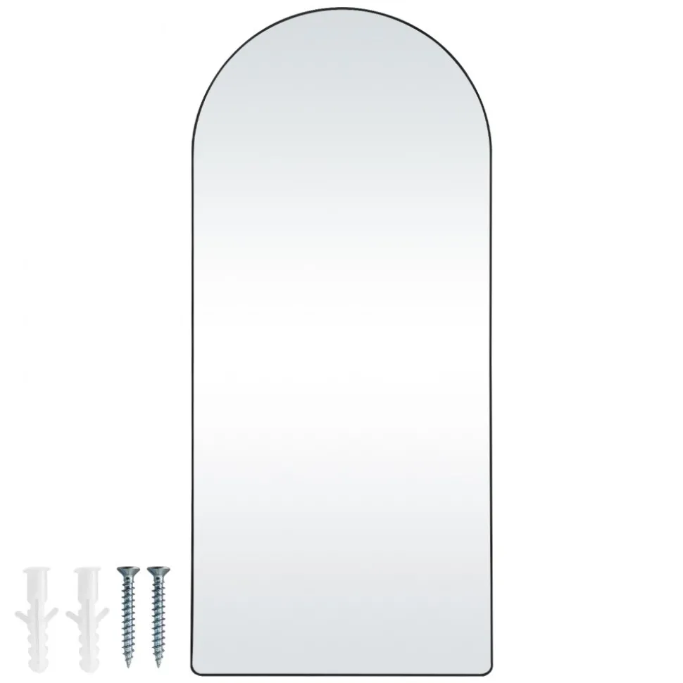 VEVOR Arched Full Length Mirror, 71'' x 32'', Large Free Standing Leaning Hanging Wall Mounted Floor Mirror with Stand Aluminum Alloy Frame, Full Body Dressing Mirror for Living Room Bedroom, Black