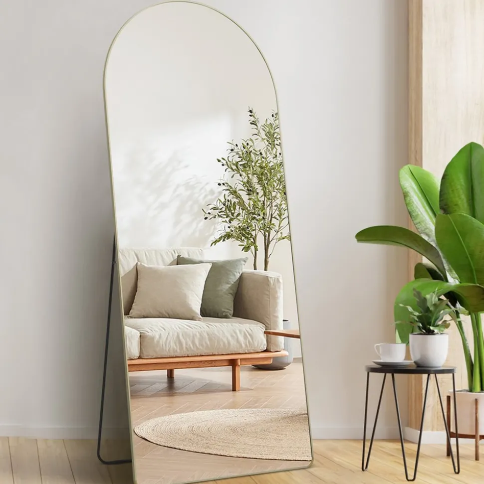 VEVOR Arched Full Length Mirror, 71'' x 30'', Large Free Standing Leaning Hanging Wall Mounted Floor Mirror with Stand Aluminum Alloy Frame, Full Body Dressing Mirror for Living Room Bedroom, Black