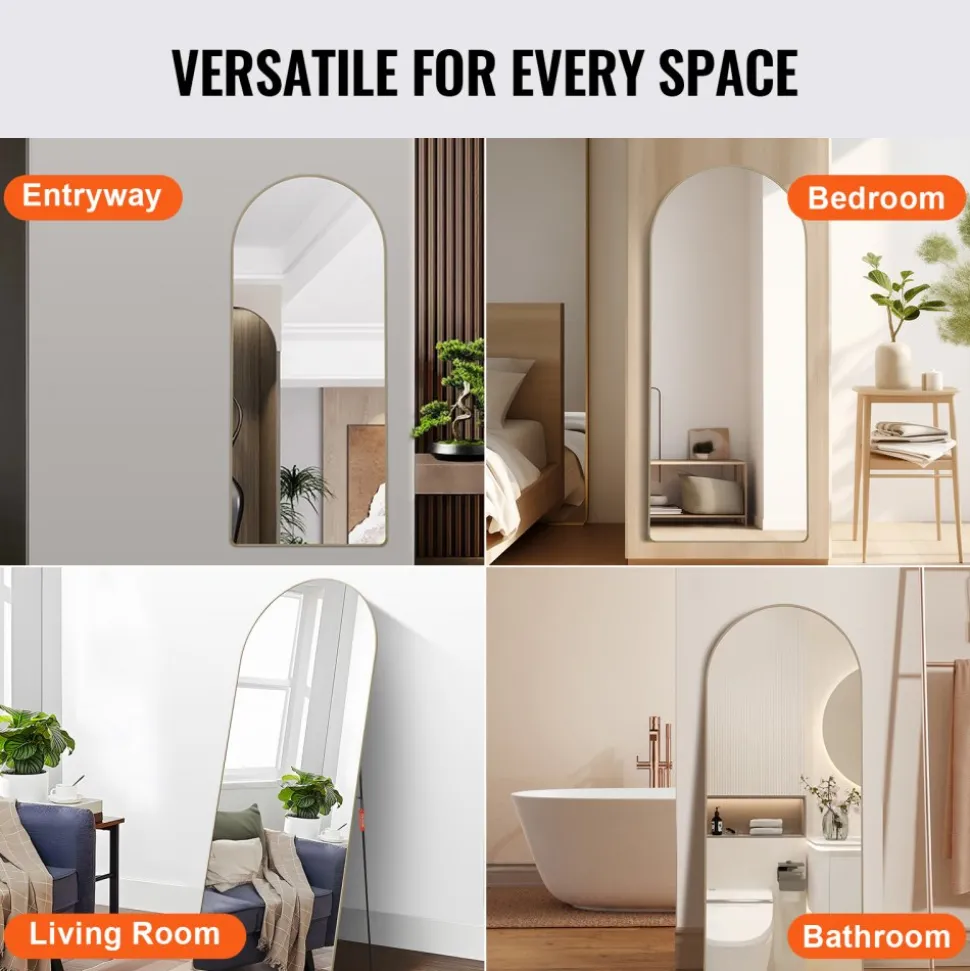 VEVOR Arched Full Length Mirror, 71'' x 30'', Large Free Standing Leaning Hanging Wall Mounted Floor Mirror with Stand Aluminum Alloy Frame, Full Body Dressing Mirror for Living Room Bedroom, Black