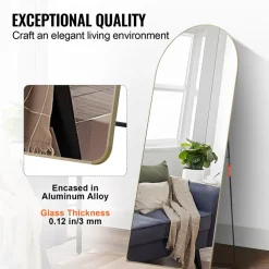 VEVOR Arched Full Length Mirror, 71'' x 30'', Large Free Standing Leaning Hanging Wall Mounted Floor Mirror with Stand Aluminum Alloy Frame, Full Body Dressing Mirror for Living Room Bedroom, Black