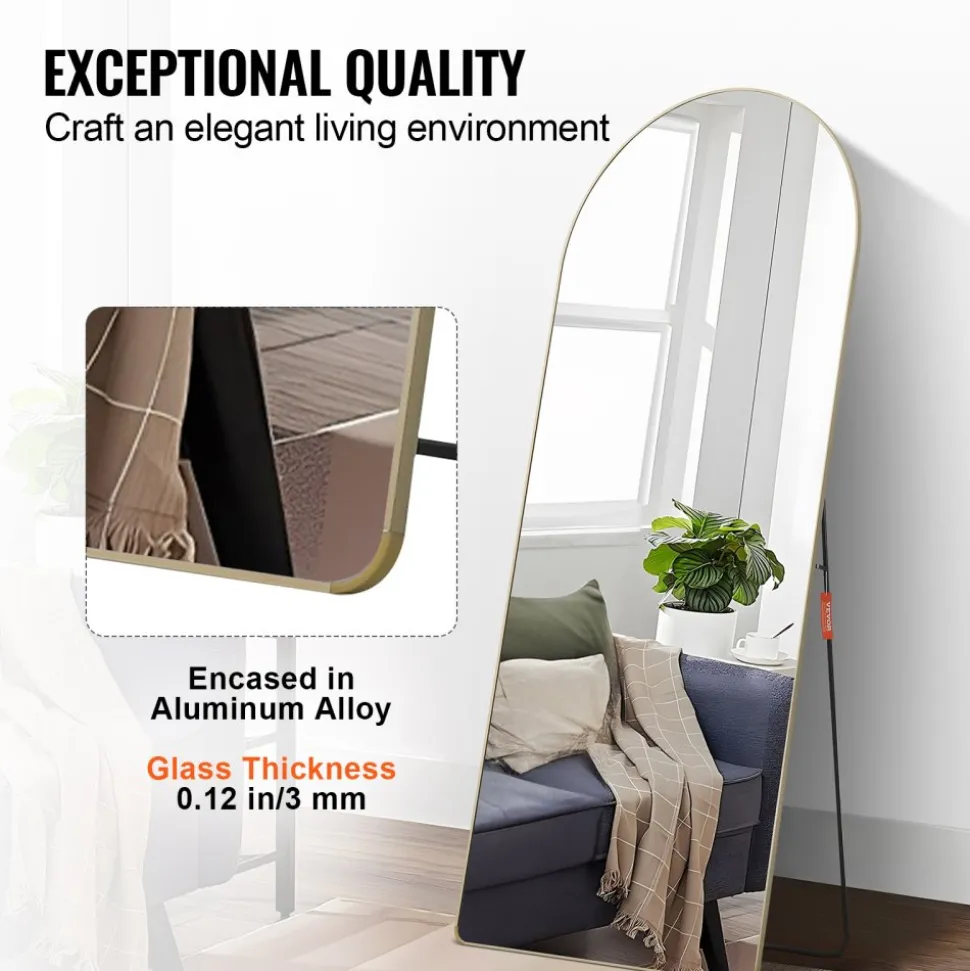 VEVOR Arched Full Length Mirror, 71'' x 30'', Large Free Standing Leaning Hanging Wall Mounted Floor Mirror with Stand Aluminum Alloy Frame, Full Body Dressing Mirror for Living Room Bedroom, Black