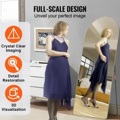 VEVOR Arched Full Length Mirror, 71'' x 30'', Large Free Standing Leaning Hanging Wall Mounted Floor Mirror with Stand Aluminum Alloy Frame, Full Body Dressing Mirror for Living Room Bedroom, Black
