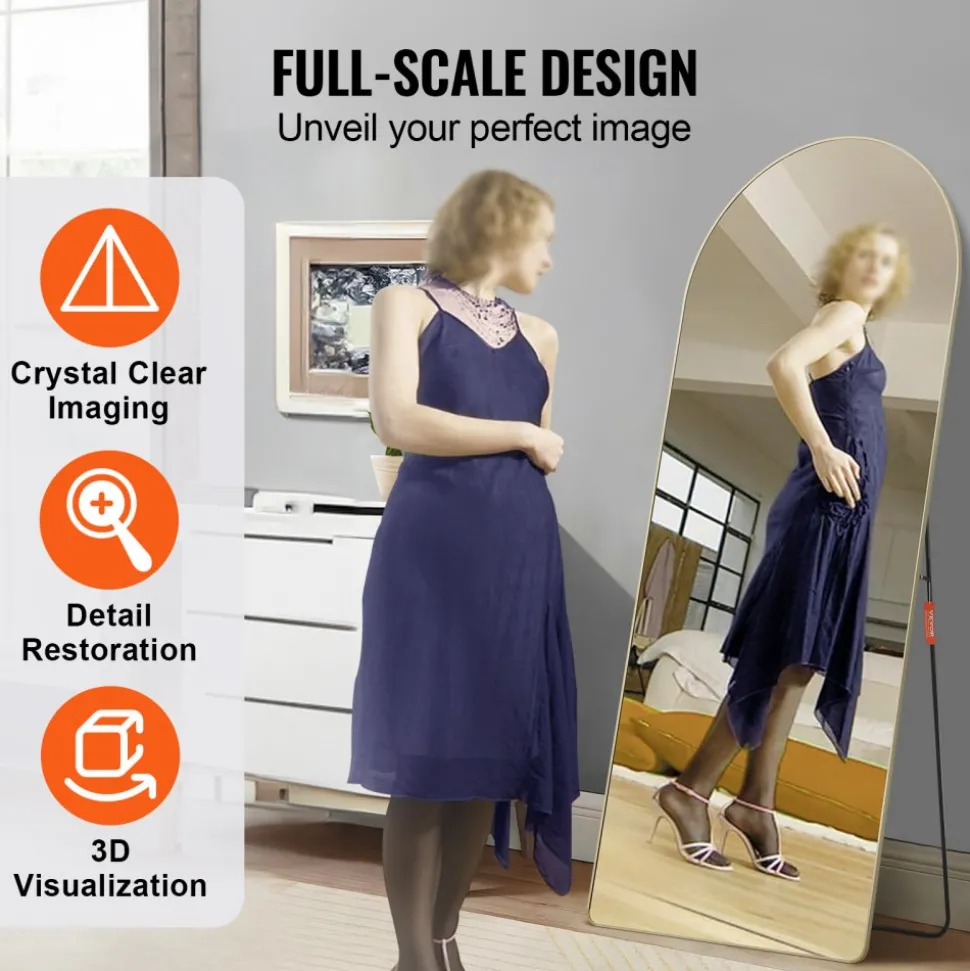 VEVOR Arched Full Length Mirror, 71'' x 30'', Large Free Standing Leaning Hanging Wall Mounted Floor Mirror with Stand Aluminum Alloy Frame, Full Body Dressing Mirror for Living Room Bedroom, Black