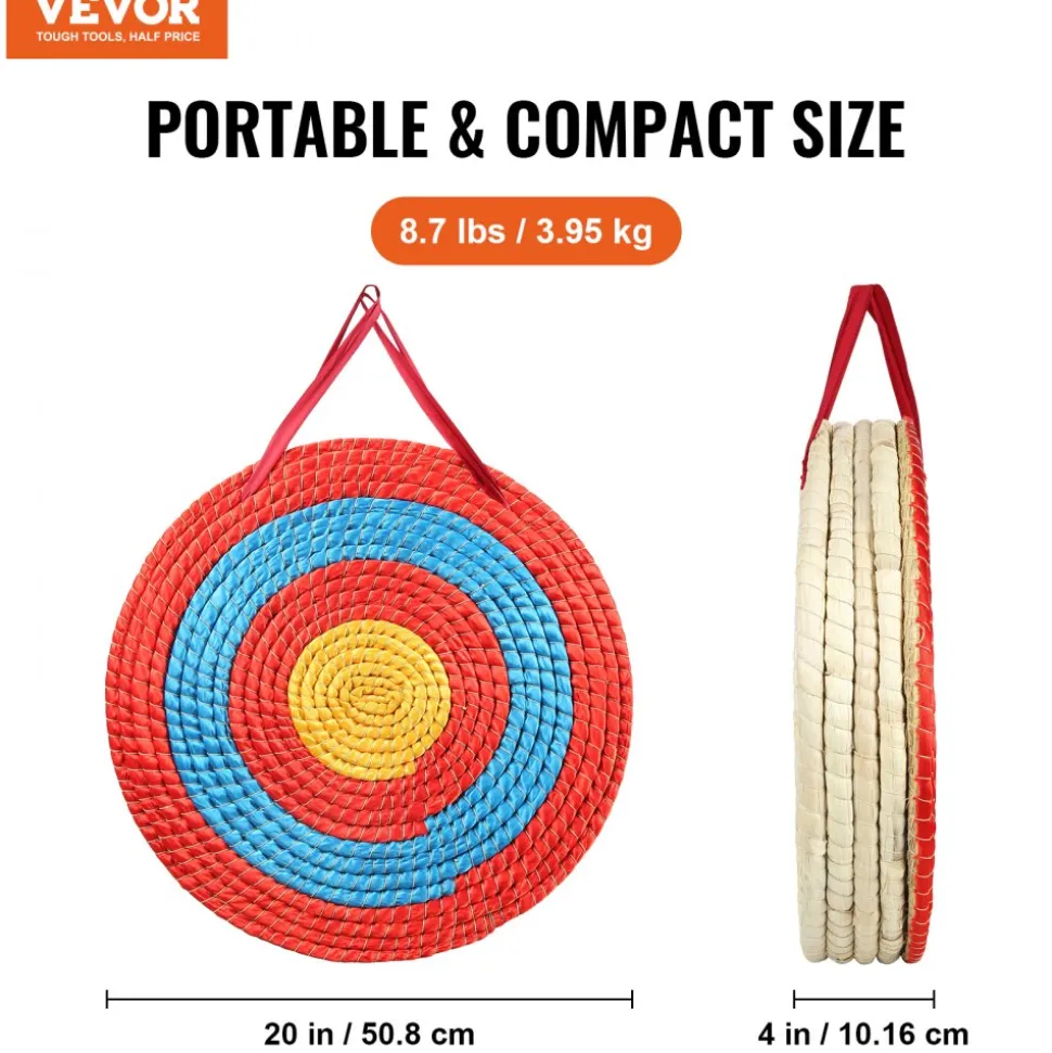 VEVOR Archery Target, 5 Layers 20" Arrow Target, Traditional Solid Straw Round Archery Target Shooting Bow, Hand-Made Arrows Target, Coloured Rope Target for Backyard Outdoor Hunting Shooting Practice