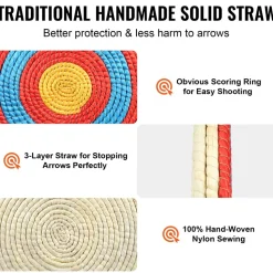 VEVOR Archery Target, 3 Layers 20" Arrow Target, Traditional Solid Straw Round Archery Target Shooting Bow, Hand-Made Arrows Target, Coloured Rope Target for Backyard Outdoor Hunting Shooting Practice