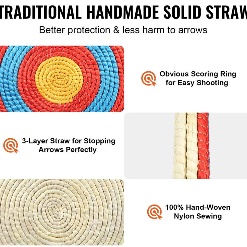 VEVOR Archery Target, 3 Layers 20" Arrow Target, Traditional Solid Straw Round Archery Target Shooting Bow, Hand-Made Arrows Target, Coloured Rope Target for Backyard Outdoor Hunting Shooting Practice