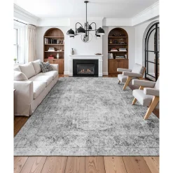 VEVOR Area Rug, 9 x 12 ft Large Washable Boho Rug, Non-Slip and Tear-Resistant Soft Carpet, Pet & Child Friendly Bohemian Area Rugs, Indoor Mat for Bedroom, Living Room, Kids Room, Office, Gray