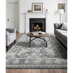 VEVOR Area Rug, 9 x 12 ft Large Washable Rug, Non-Slip and Tear-Resistant Soft Carpet, Pet & Child Friendly Vintage Area Rugs, Indoor Mat for Bedroom, Living Room, Kids Room, Office, Brown Green