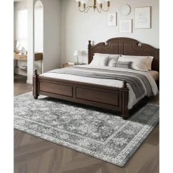VEVOR Area Rug, 9 x 12 ft Large Washable Rug, Non-Slip and Tear-Resistant Soft Carpet, Pet & Child Friendly Vintage Area Rugs, Indoor Mat for Bedroom, Living Room, Kids Room, Office, Brown Green