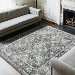 VEVOR Area Rug, 9 x 12 ft Large Washable Rug, Non-Slip and Tear-Resistant Soft Carpet, Pet & Child Friendly Vintage Area Rugs, Indoor Mat for Bedroom, Living Room, Kids Room, Office, Brown Green