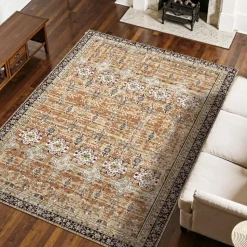 VEVOR Area Rug, 7.5 x 9.5 ft Large Washable Rug, Non-Slip and Tear-Resistant Soft Carpet, Pet & Child Friendly Vintage Area Rugs, Indoor Mat for Bedroom, Living Room, Office, Entryway, Brown Green