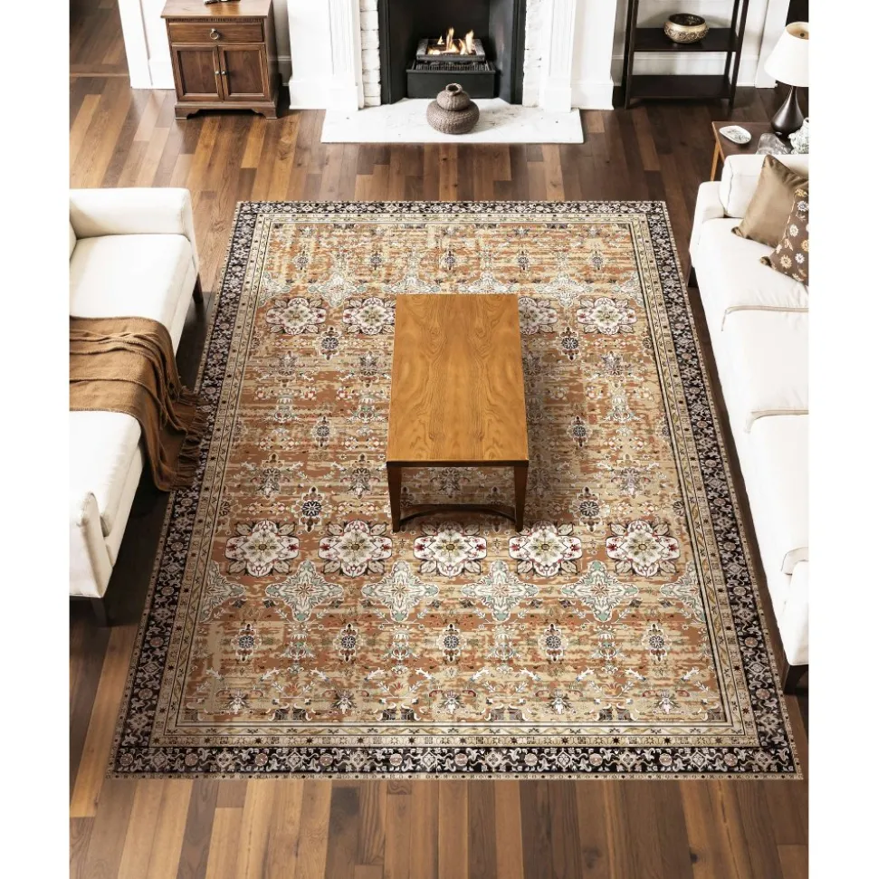 VEVOR Area Rug, 7.5 x 9.5 ft Large Washable Rug, Non-Slip and Tear-Resistant Soft Carpet, Pet & Child Friendly Vintage Area Rugs, Indoor Mat for Bedroom, Living Room, Office, Entryway, Brown Green