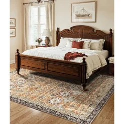 VEVOR Area Rug, 7.5 x 9.5 ft Large Washable Rug, Non-Slip and Tear-Resistant Soft Carpet, Pet & Child Friendly Vintage Area Rugs, Indoor Mat for Bedroom, Living Room, Office, Entryway, Brown Green