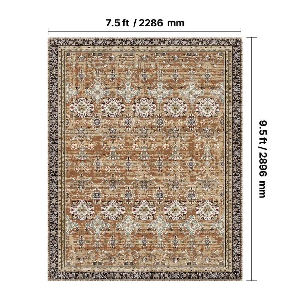 VEVOR Area Rug, 7.5 x 9.5 ft Large Washable Rug, Non-Slip and Tear-Resistant Soft Carpet, Pet & Child Friendly Vintage Area Rugs, Indoor Mat for Bedroom, Living Room, Office, Entryway, Brown Green