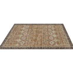 VEVOR Area Rug, 7.5 x 9.5 ft Large Washable Rug, Non-Slip and Tear-Resistant Soft Carpet, Pet & Child Friendly Vintage Area Rugs, Indoor Mat for Bedroom, Living Room, Office, Entryway, Brown Green