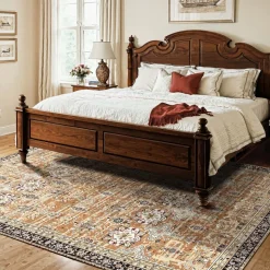 VEVOR Area Rug, 7.5 x 9.5 ft Large Washable Rug, Non-Slip and Tear-Resistant Soft Carpet, Pet & Child Friendly Vintage Area Rugs, Indoor Mat for Bedroom, Living Room, Office, Entryway, Brown Green