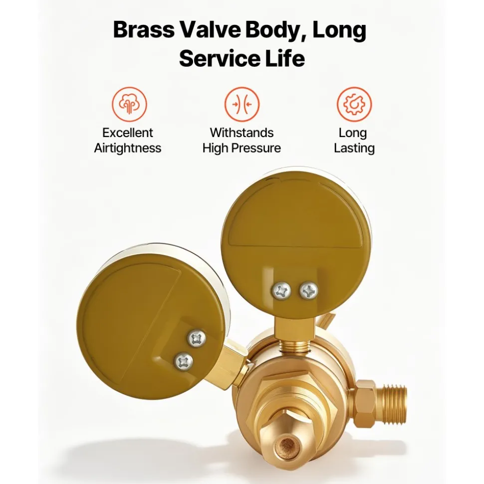 VEVOR Argon Regulator Gauge, Argon CO2 Regulator Welding Gas Gauges for TIG/MIG Welding - with 8.2FT Rubber Hoses, 0-60 SCFH, 0-4000 PSI Inlet Pressure, CGA580 Inlet Connection
