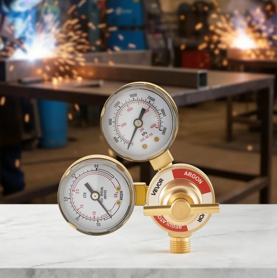 VEVOR Argon Regulator Gauge, Argon CO2 Regulator Welding Gas Gauges for TIG/MIG Welding - with 8.2FT Rubber Hoses, 0-60 SCFH, 0-4000 PSI Inlet Pressure, CGA580 Inlet Connection