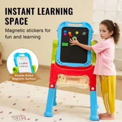 VEVOR Art Easel for Kids, 2-in-1 Double-Sided Kid's Art Easel with Magnetic Whiteboard & Chalkboard, Adjustable Standing Rotatable Removable Drawing Board with Painting Accessories for Boys and Girls