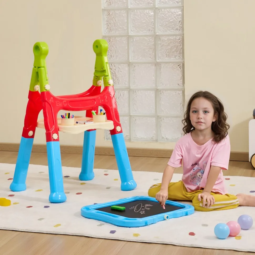 VEVOR Art Easel for Kids, 2-in-1 Double-Sided Kid's Art Easel with Magnetic Whiteboard & Chalkboard, Adjustable Standing Rotatable Removable Drawing Board with Painting Accessories for Boys and Girls