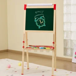 VEVOR Art Easel for Kids, 3-in-1 Wooden Double-Sided Kid's Art Easel with Magnetic Whiteboard, Chalkboard & Paper Roll, Adjustable Standing Drawing Board with Painting Accessories for Boys and Girls