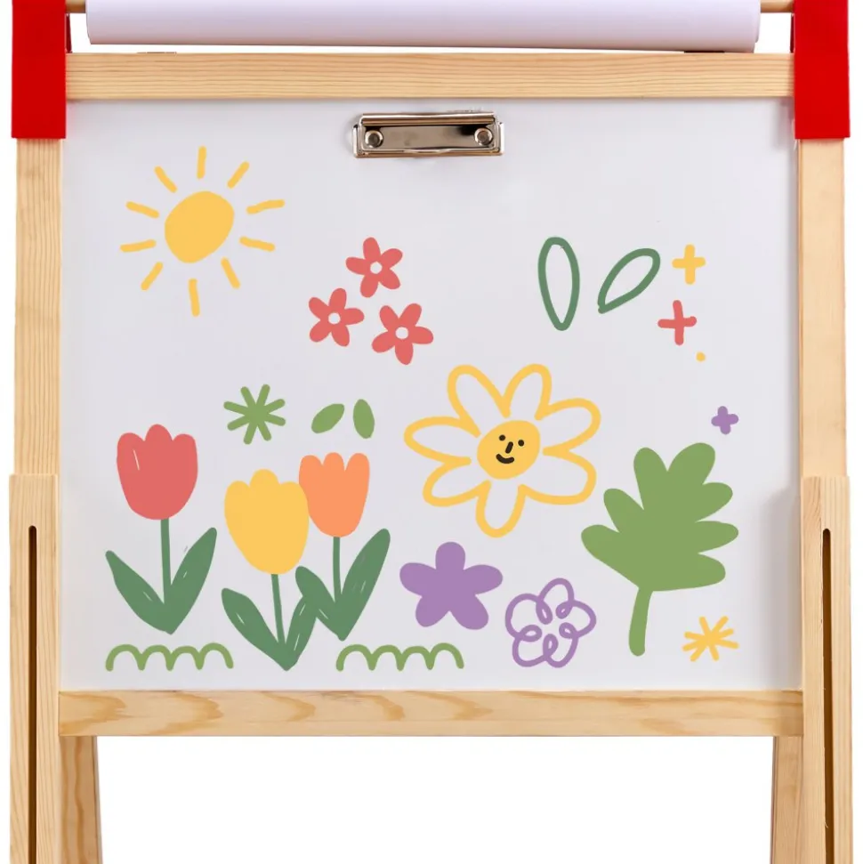 VEVOR Art Easel for Kids, 3-in-1 Wooden Double-Sided Kid's Art Easel with Magnetic Whiteboard, Chalkboard & Paper Roll, Adjustable Standing Drawing Board with Painting Accessories for Boys and Girls