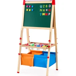 VEVOR Art Easel for Kids, 3-in-1 Wooden Double-Sided Kid's Art Easel with Magnetic Whiteboard, Chalkboard, Paper Roll, Adjustable Standing Drawing Board with Painting Accessories, Storage for Boy Girl