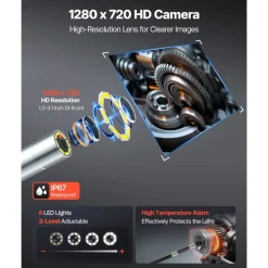 VEVOR Articulating Borescope Camera with Light, Two-Way Articulated Endoscope, 0.24" Slim Lens, 4.3" IPS Screen, 8X Zoom, IP67 Waterproof Inspection Camera for Auto, Mechanical Equipment (4.9FT Cable)