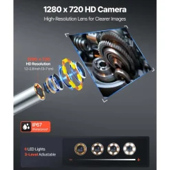 VEVOR Articulating Borescope with 0.15" Ultra Slim Lens, Two-Way Articulated Endoscope with Light, 4.3" IPS Screen, 1280 x 720 HD Lens, 8X Zoom Inspection Camera for Automotive, Tight Mechanical Space