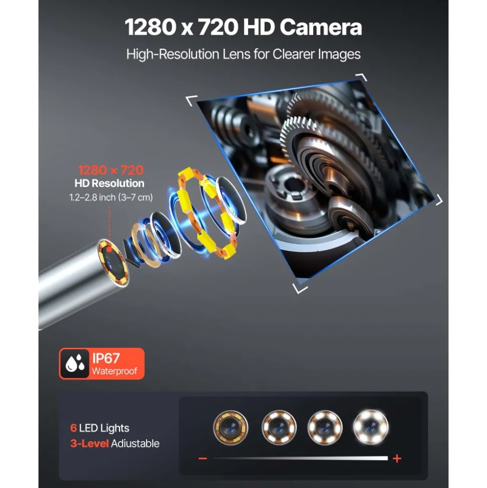 VEVOR Articulating Borescope with 0.15" Ultra Slim Lens, Two-Way Articulated Endoscope with Light, 4.3" IPS Screen, 1280 x 720 HD Lens, 8X Zoom Inspection Camera for Automotive, Tight Mechanical Space
