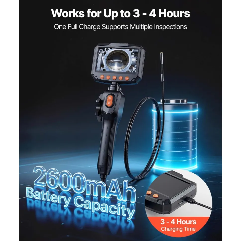 VEVOR Articulating Borescope with 0.15" Ultra Slim Lens, Two-Way Articulated Endoscope with Light, 4.3" IPS Screen, 1280 x 720 HD Lens, 8X Zoom Inspection Camera for Automotive, Tight Mechanical Space