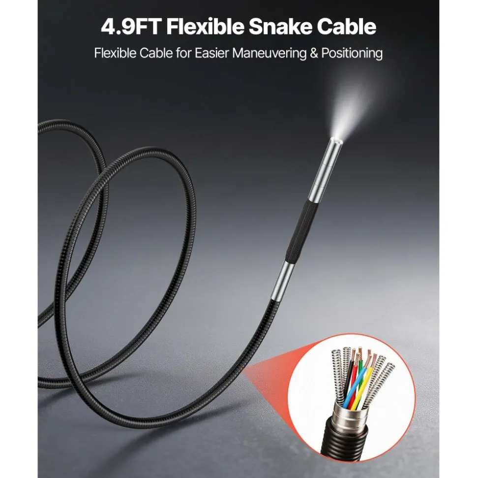 VEVOR Articulating Borescope with 0.15" Ultra Slim Lens, Two-Way Articulated Endoscope with Light, 4.3" IPS Screen, 1280 x 720 HD Lens, 8X Zoom Inspection Camera for Automotive, Tight Mechanical Space