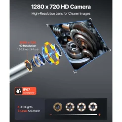 VEVOR Articulating Borescope with 3.9mm Ultra Slim Lens, 4-Way 360° Articulated Endoscope with Light, 4.5