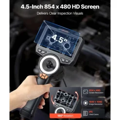 VEVOR Articulating Borescope with 3.9mm Ultra Slim Lens, 4-Way 360° Articulated Endoscope with Light, 4.5