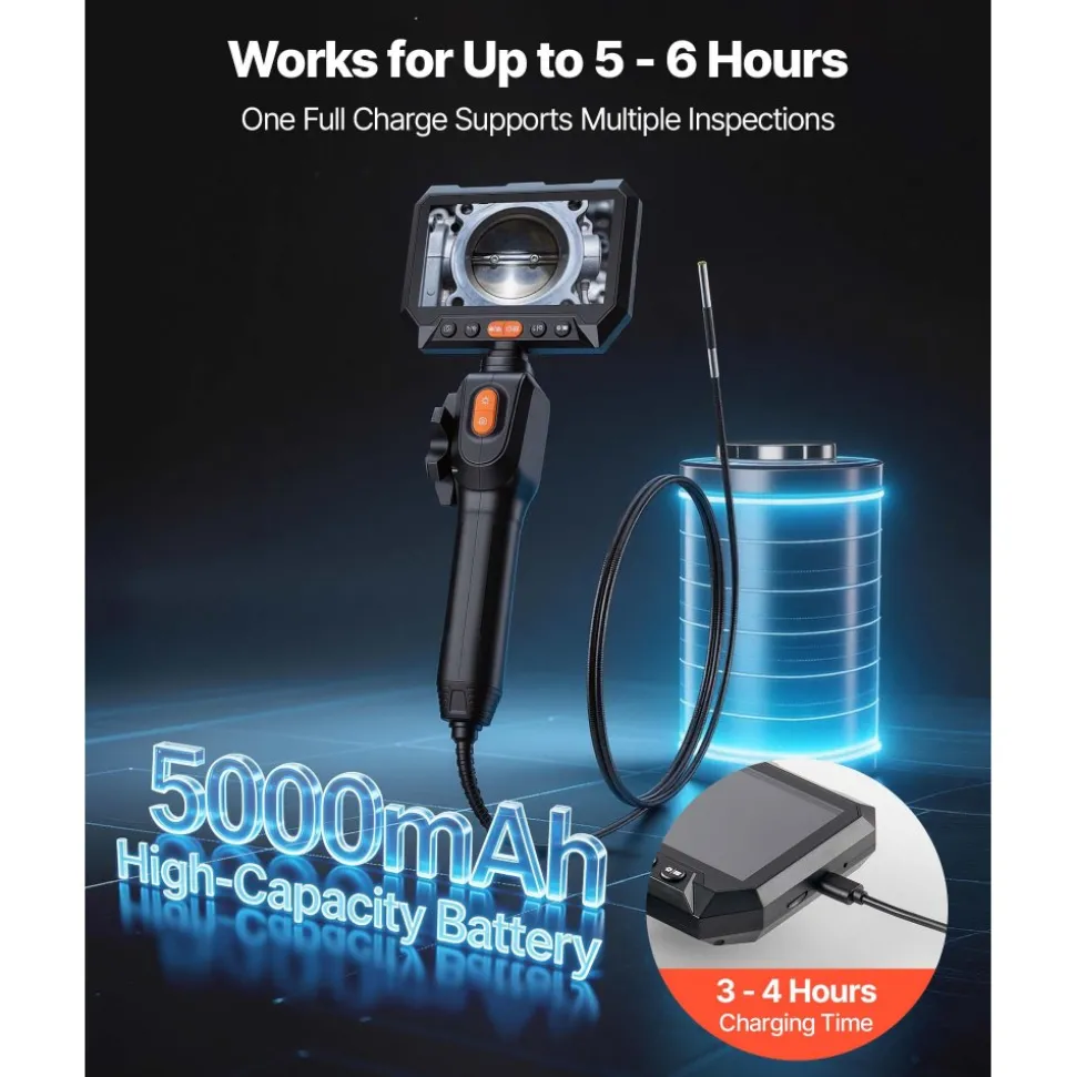VEVOR Articulating Borescope with 0.15" Ultra Slim Lens, Two-Way Articulated Endoscope with Light, 5" HD IPS Screen, 8X Zoom, 5000mAh Inspection Camera for Auto, Tight Mechanical Spaces (4.9FT Cable)