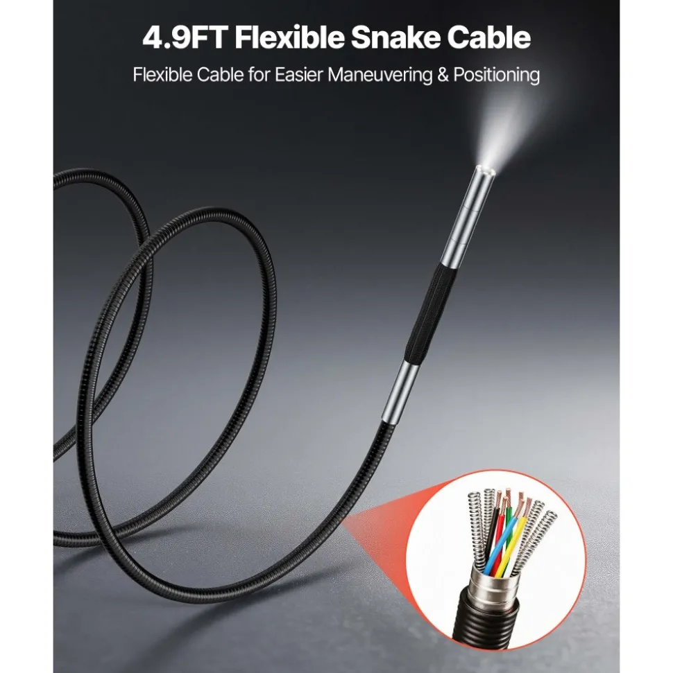 VEVOR Articulating Borescope with 0.15" Ultra Slim Lens, Two-Way Articulated Endoscope with Light, 5" HD IPS Screen, 8X Zoom, 5000mAh Inspection Camera for Auto, Tight Mechanical Spaces (4.9FT Cable)