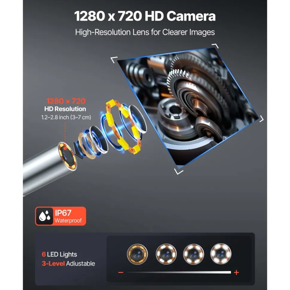 VEVOR Articulating Borescope with 0.15" Ultra Slim Lens, 4-Way 360° Articulated Endoscope Camera with Light, 6" HD IPS Screen, 8X Zoom, 7000mAh Inspection Camera for Auto & Tight Mechanical Spaces