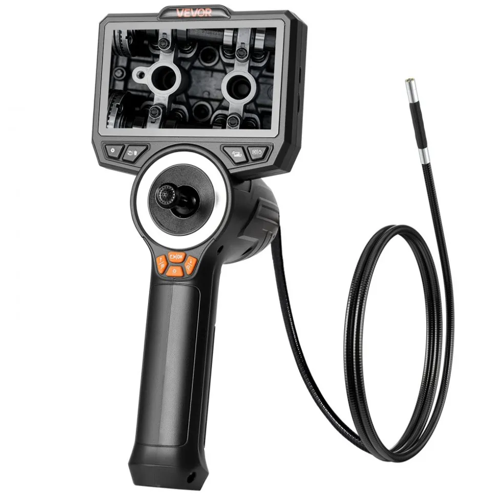 VEVOR Articulating Endoscope with Light, 4-Way 360° Articulated Borescope, 0.24" Slim Lens 1920 x 1080, 4.5" HD IPS Screen, 8X Zoom Inspection Camera for Auto, Mechanical Equipment (4.9FT Snake Cable)