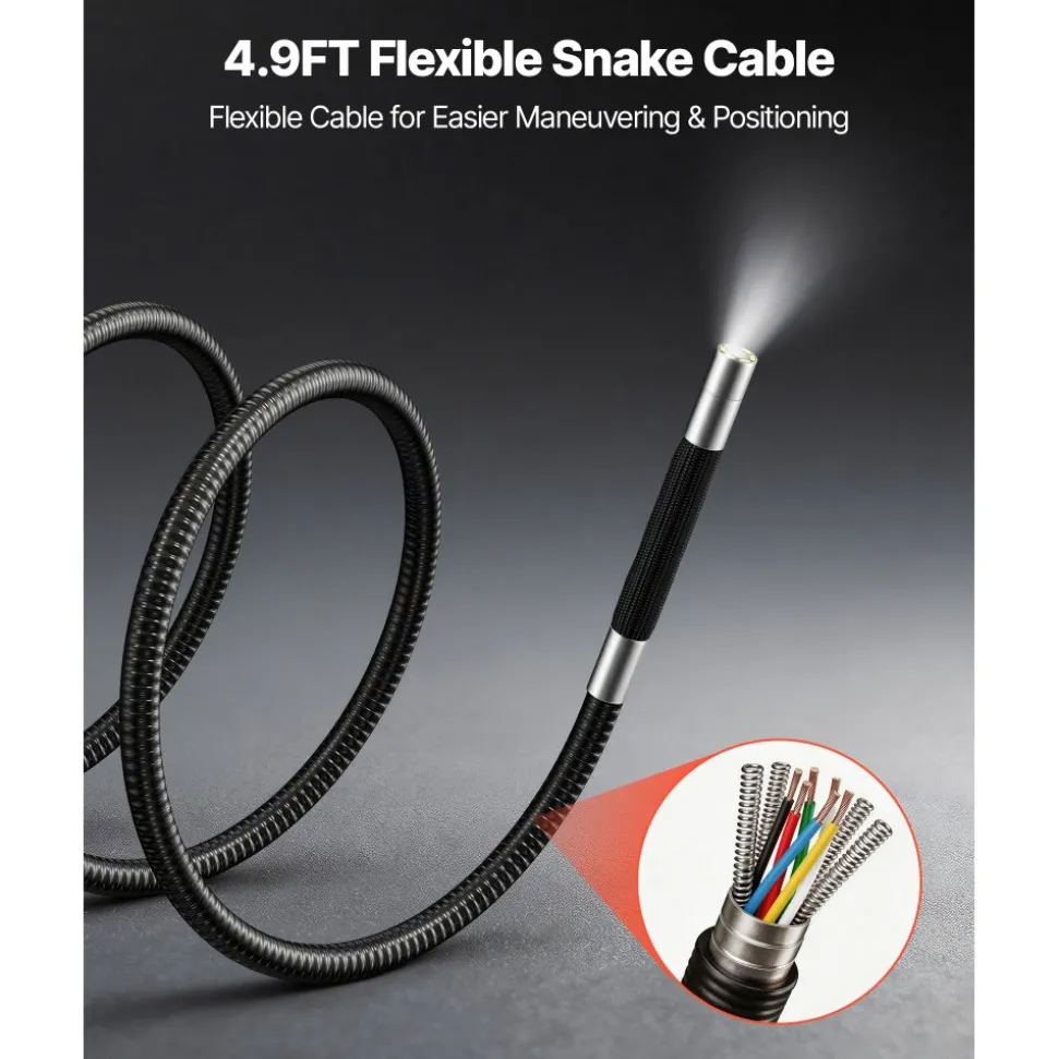 VEVOR Articulating Endoscope with Light, 4-Way 360° Articulated Borescope, 0.24" Slim Lens 1920 x 1080, 4.5" HD IPS Screen, 8X Zoom Inspection Camera for Auto, Mechanical Equipment (4.9FT Snake Cable)