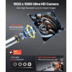 VEVOR Articulating Endoscope with Light, 4-Way 360° Articulated Borescope, 0.24
