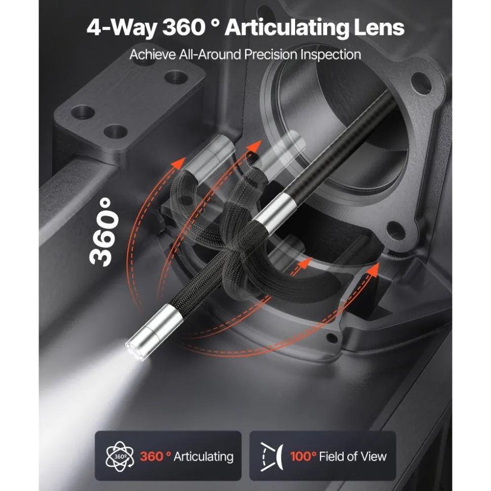VEVOR Articulating Endoscope with Light, 4-Way 360° Articulated Borescope, 0.24" Slim Lens 1920 x 1080, 4.5" HD IPS Screen, 8X Zoom Inspection Camera for Auto, Mechanical Equipment (4.9FT Snake Cable)