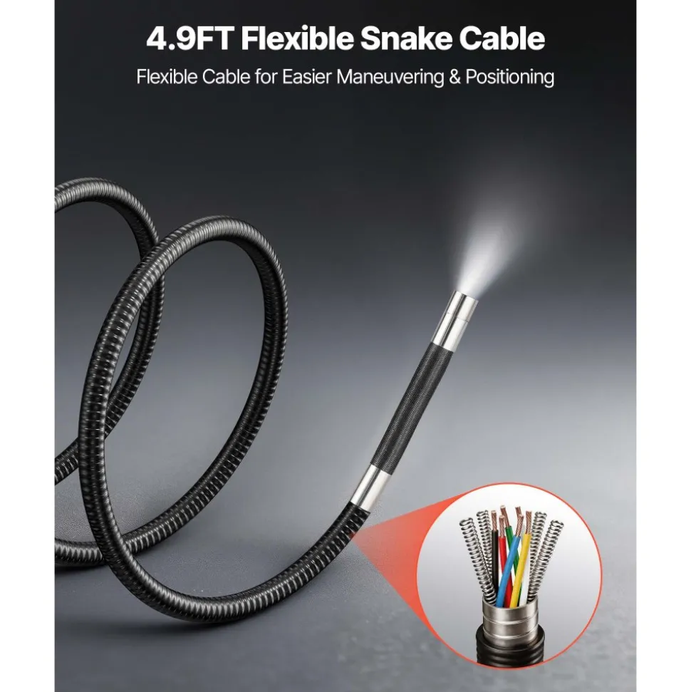 VEVOR Articulating Endoscope with Light, 4-Way 360° Articulated Borescope Camera, 6" HD IPS Screen, 1920 x 1080 Lens, 8X Zoom, 7000mAh Battery, IP67 Waterproof for Auto, Plumbing (4.9FT Snake Cable)