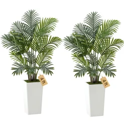 VEVOR Artificial Areca Palms 4 ft, 2 Pack Fake Palm Tropical Plants with White Tall Planter, Faux Floor Silk Plant in Pot, Large Tree for Home Office Living Room Decor House Warming, Indoor Outdoor