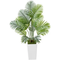 VEVOR Artificial Areca Palms 4 ft, 2 Pack Fake Palm Tropical Plants with White Tall Planter, Faux Floor Silk Plant in Pot, Large Tree for Home Office Living Room Decor House Warming, Indoor Outdoor