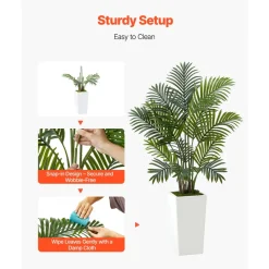 VEVOR Artificial Areca Palms 4 ft, 2 Pack Fake Palm Tropical Plants with White Tall Planter, Faux Floor Silk Plant in Pot, Large Tree for Home Office Living Room Decor House Warming, Indoor Outdoor