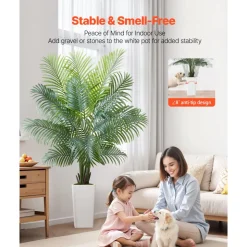 VEVOR Artificial Areca Palm Tree 6 ft, Fake Palm Tropical Plants with White Tall Planter, Faux Floor Silk Plant in Pot, Large Trees for Home Office Living Room Decor House Warming, Indoor Outdoor