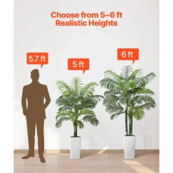 VEVOR Artificial Areca Palm Tree 5 ft, Fake Palm Tropical Plants with White Tall Planter, Faux Floor Silk Plant in Pot, Large Trees for Home Office Living Room Decor House Warming, Indoor Outdoor