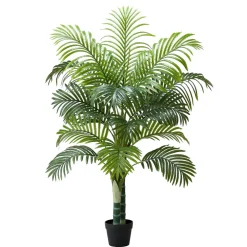 VEVOR Artificial Areca Palm Tree 5 ft, Fake Palm Tropical Plants with White Tall Planter, Faux Floor Silk Plant in Pot, Large Trees for Home Office Living Room Decor House Warming, Indoor Outdoor