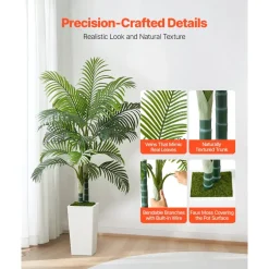 VEVOR Artificial Areca Palm Tree 5 ft, Fake Palm Tropical Plants with White Tall Planter, Faux Floor Silk Plant in Pot, Large Trees for Home Office Living Room Decor House Warming, Indoor Outdoor